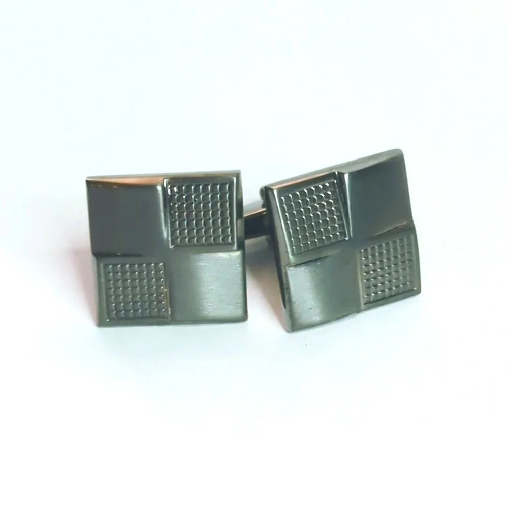 Gray Gunmetal Dual Pattern Square Cufflinks